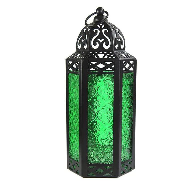 American Rustic Iron Stained Glass Candle Holder Ornament