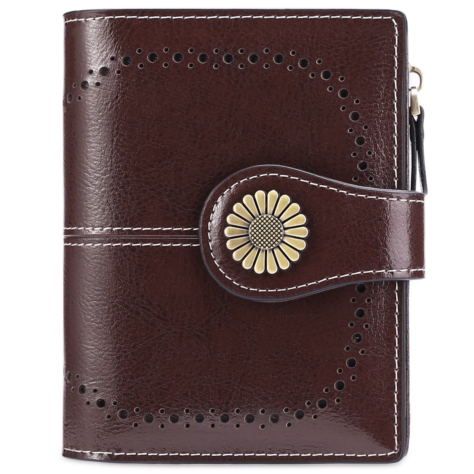 Wallet Women's Short Oil Wax Leather Zipper Card Holder