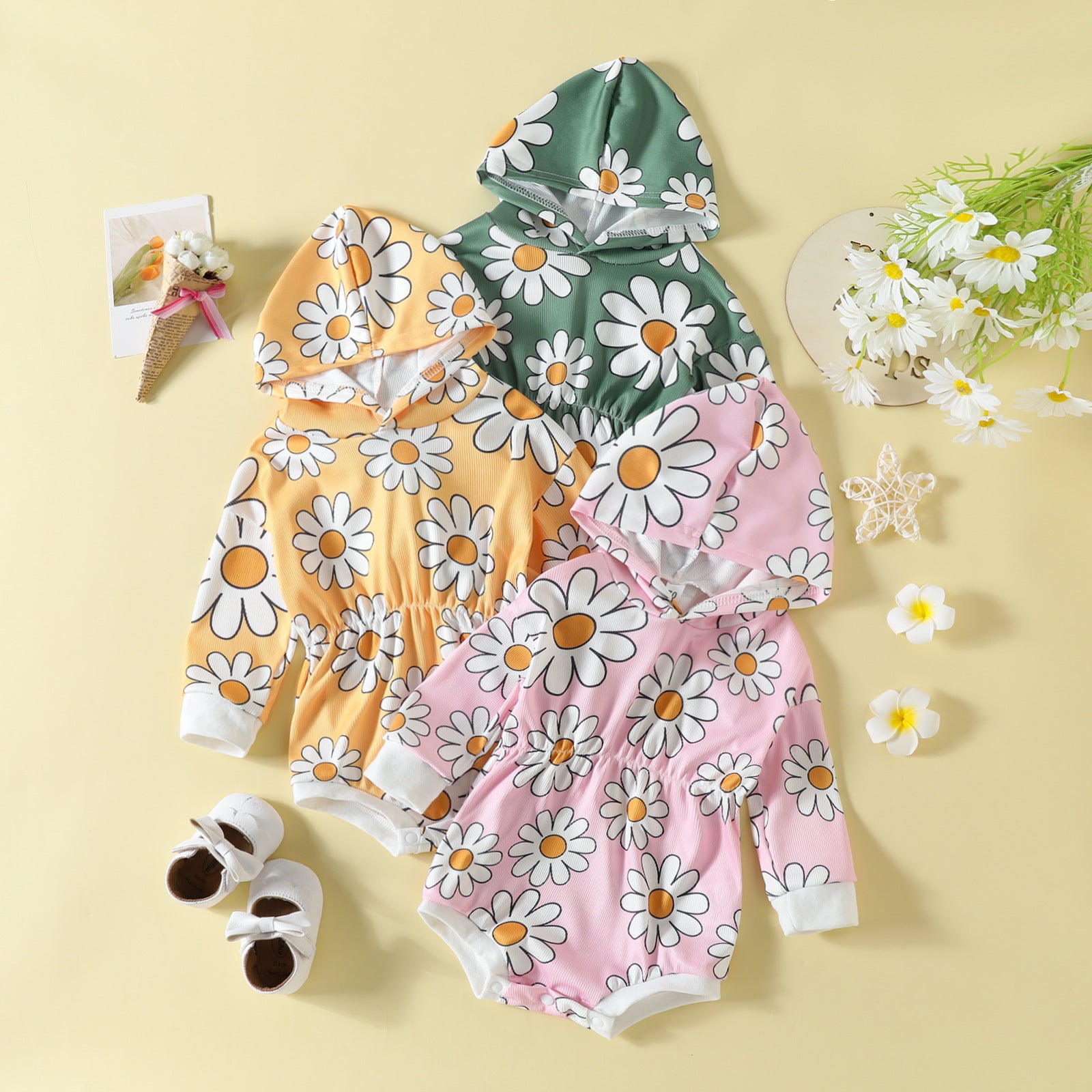 Children's Flower Print Hooded Romper