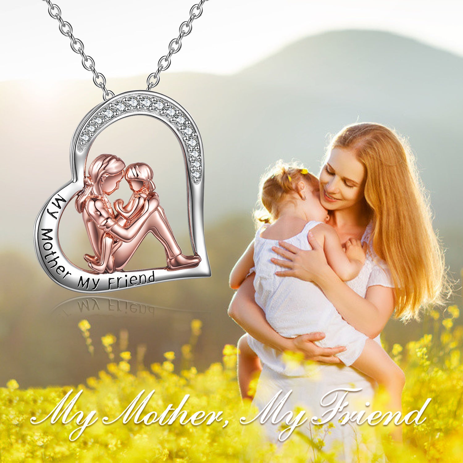 Collier Mère Fille en Argent Sterling 925 Gravé "My Mother My Friend" Bijou Cadeau Fête des Mères Anniversaire pour Maman de la part de sa Fille