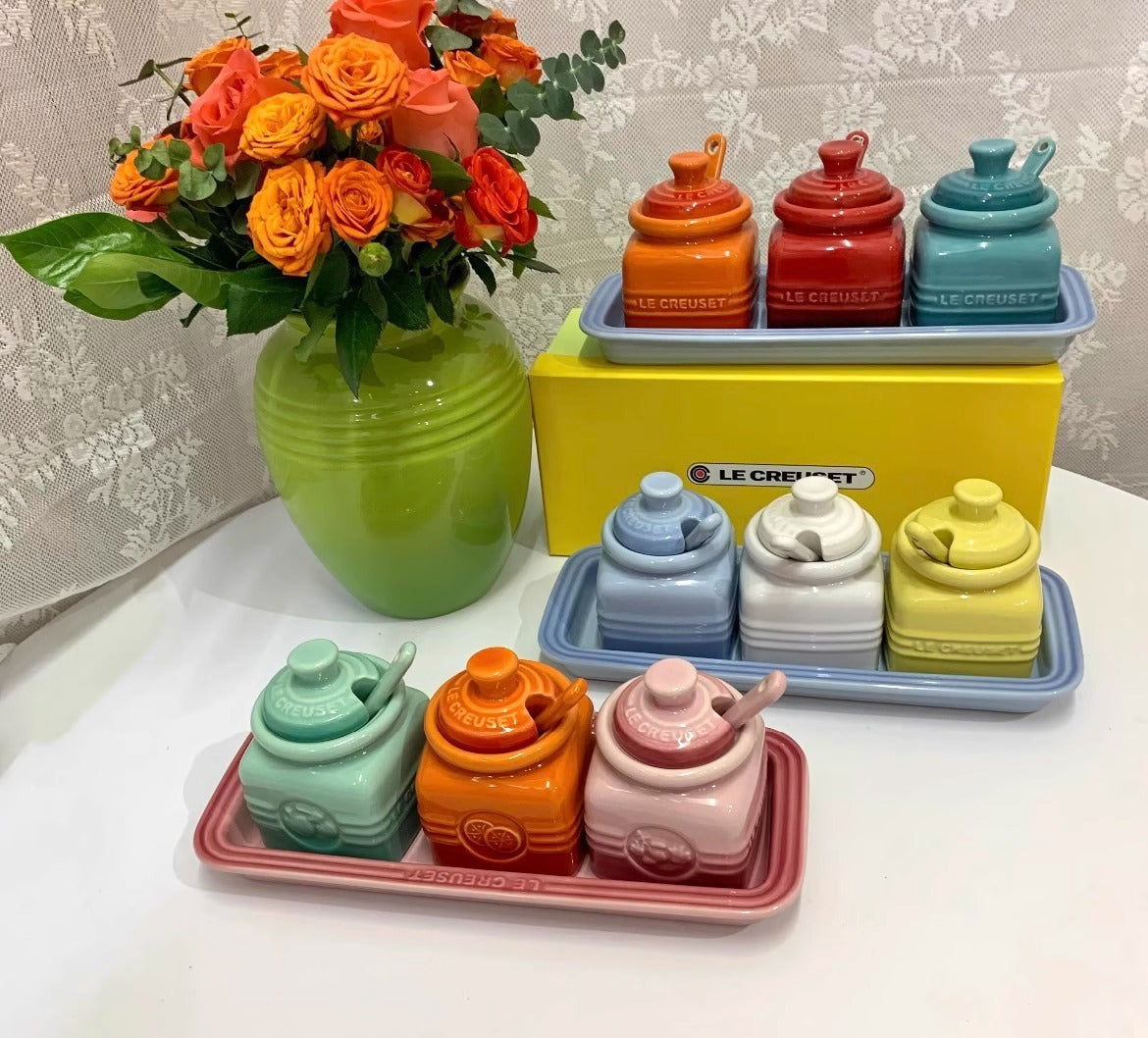 Kitchen Supplies Ceramic Seasoning Jar With Spoon Gift Box Condiment Bottle