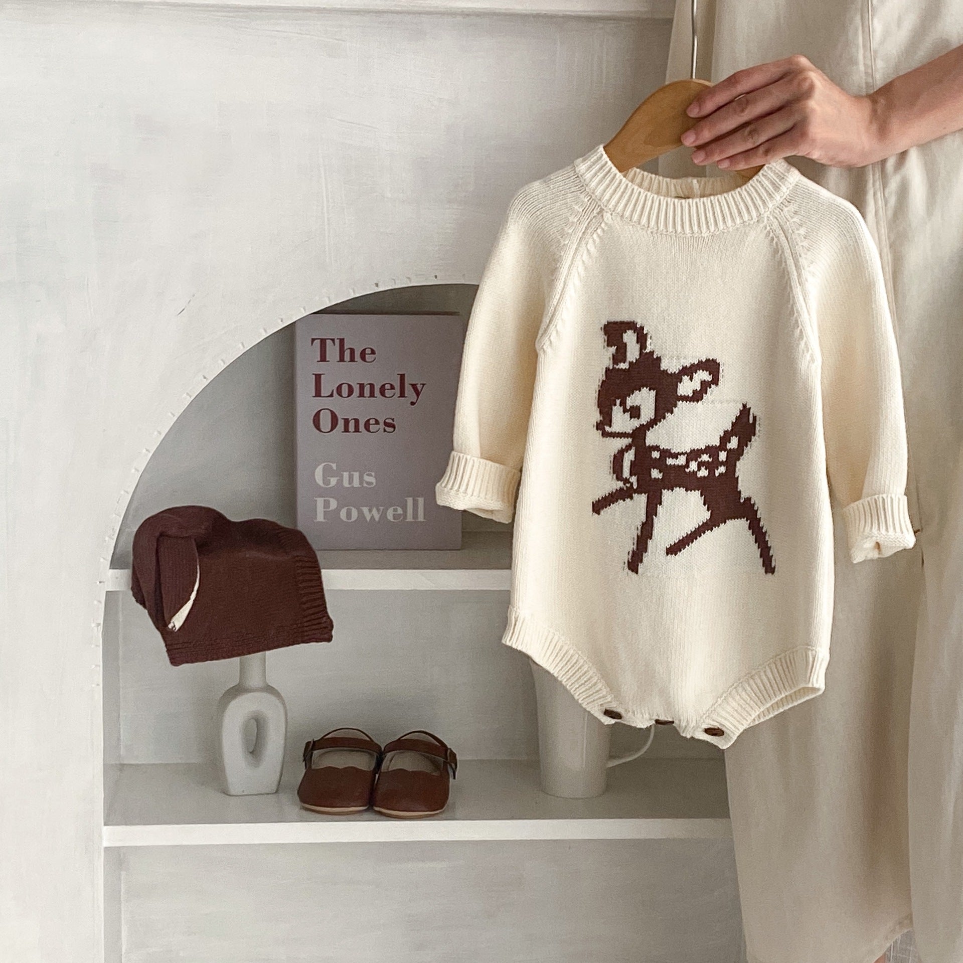 Autumn Infant Baby Girl Sika Deer Long Sleeve Knitted One-piece Sweater