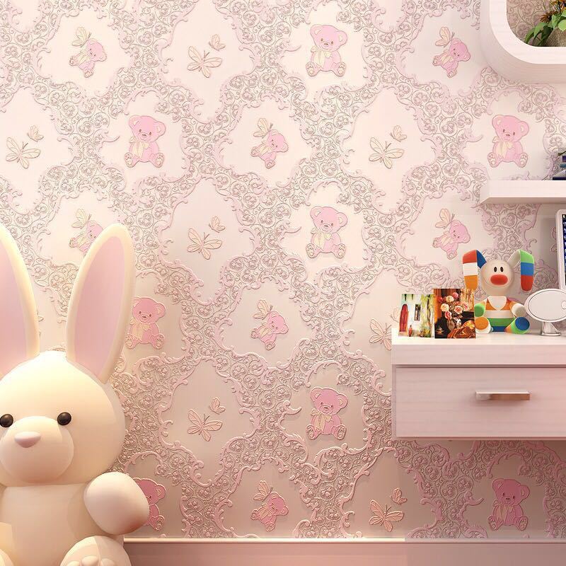 Cartoon Bear Wallpaper Cozy Bedroom Background Self-adhesive Sticker