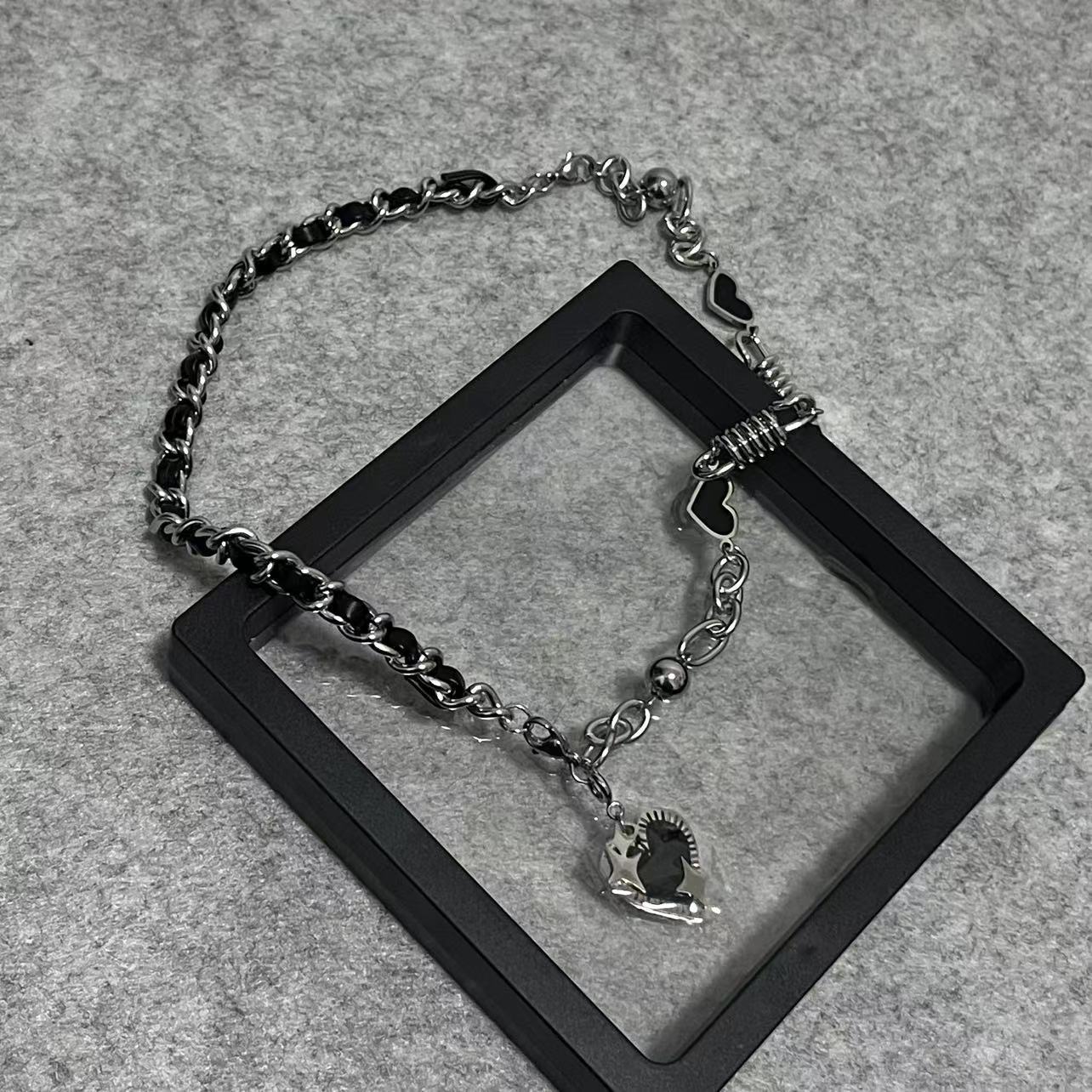 Black Love Hip Hop Titanium Steel Sweater Necklace For Women