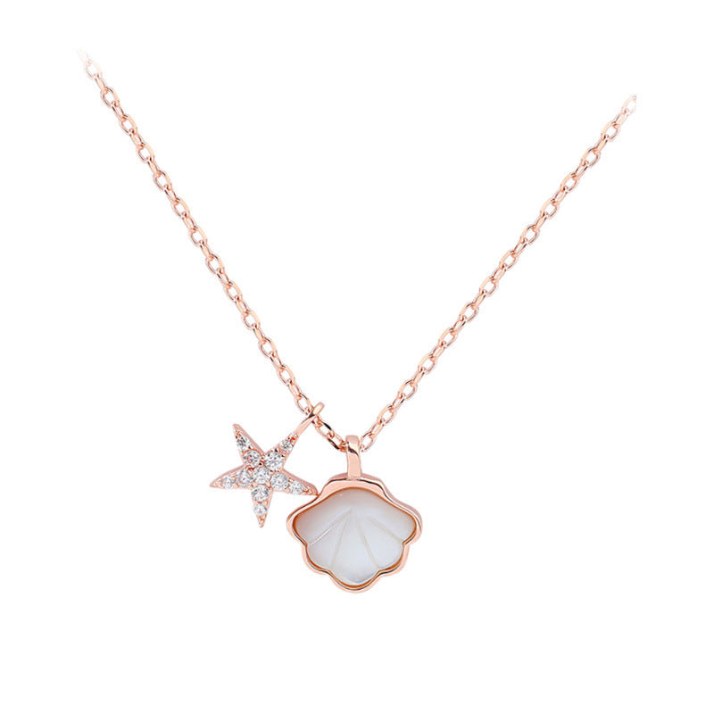 Sterling Silver Shell Starfish Necklace Niche Design Senior Mother Shell Diamond Short Clavicle Chain