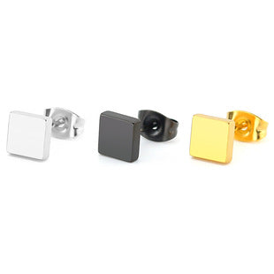 Korean Style Quadrangle Geometric Ear Studs Earrings Positive Edge Titanium Steel Stainless Steel Anti-allergy Fashion Classic Earrings For Men And Women