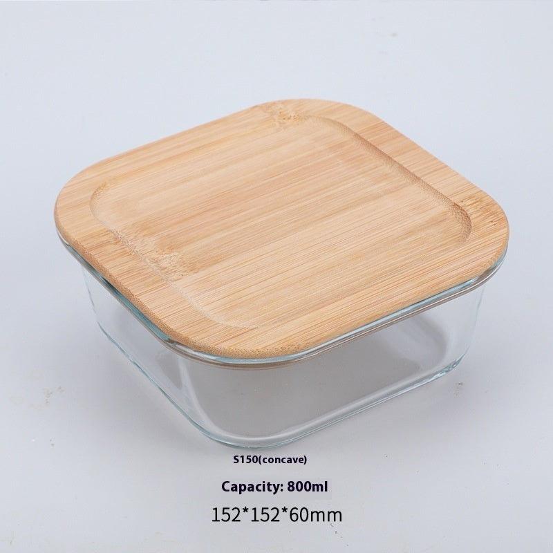 High Boron Silicon Japanese Style Bamboo Wood Lid Glass Lunch Box