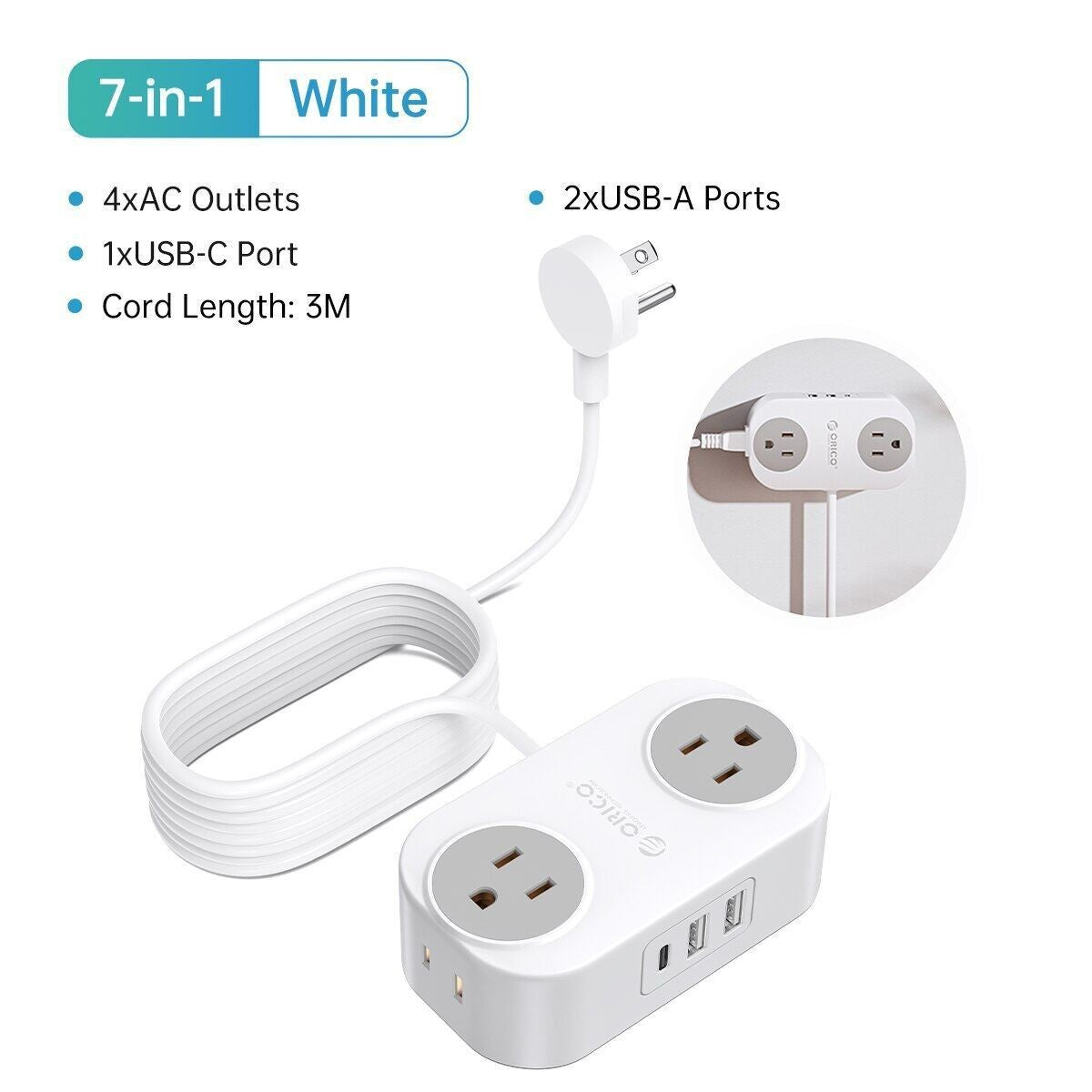 Travel Power Strip With USB Porous Charging Portable Storage