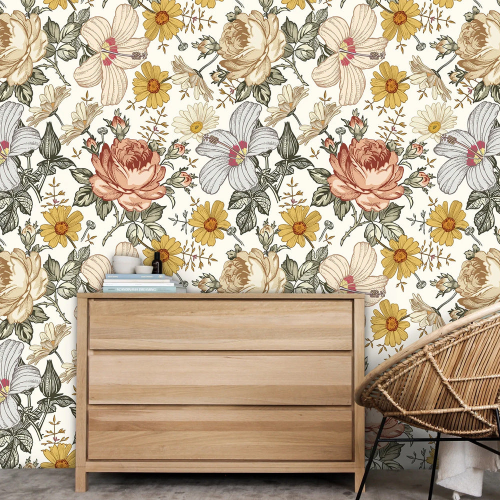 Retro Floral Self-adhesive Bohemian Wallpaper