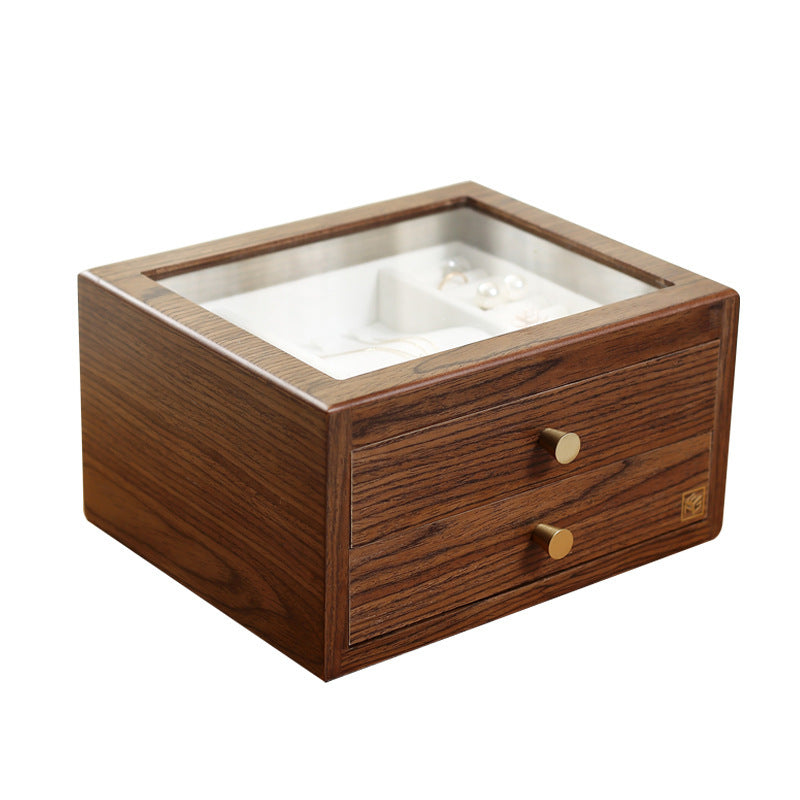 Earrings Wooden Storage Jewelry Box Earrings Necklace Hand Jewelry Large-capacity Household Jewelry Wooden Drawer Type