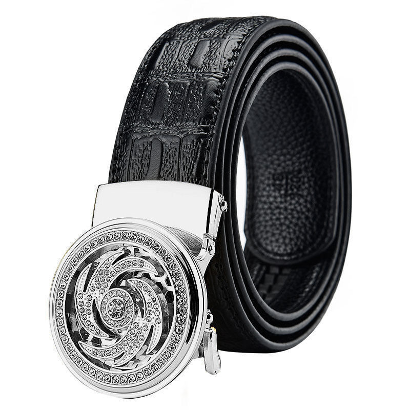 Men's Rotating Buckle Belt 3.5cm Wide Automatic Buckle Crystal Diamond Belt