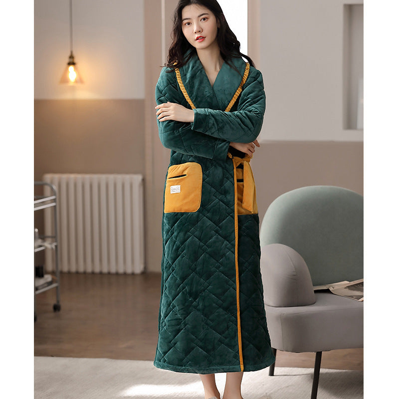 Winter Flannel Couple Nightgown Three-layer Quilted