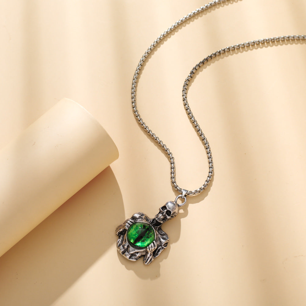 Retro Hip Hop Street Male Skull Pendant Stainless Steel Necklace