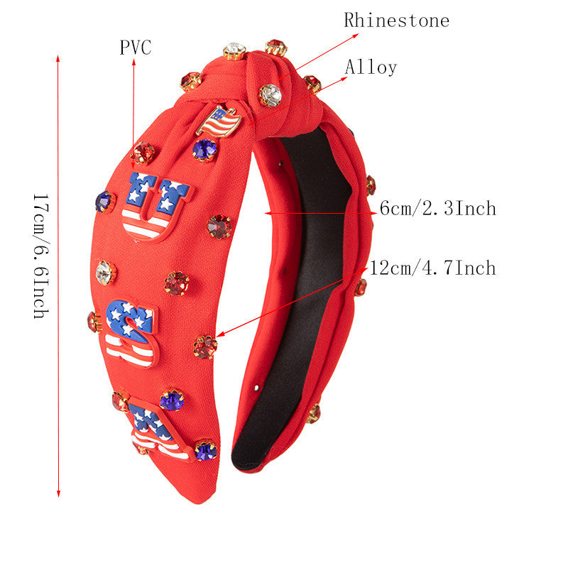 Flag Colors Headband Red White Blue Rhinestone