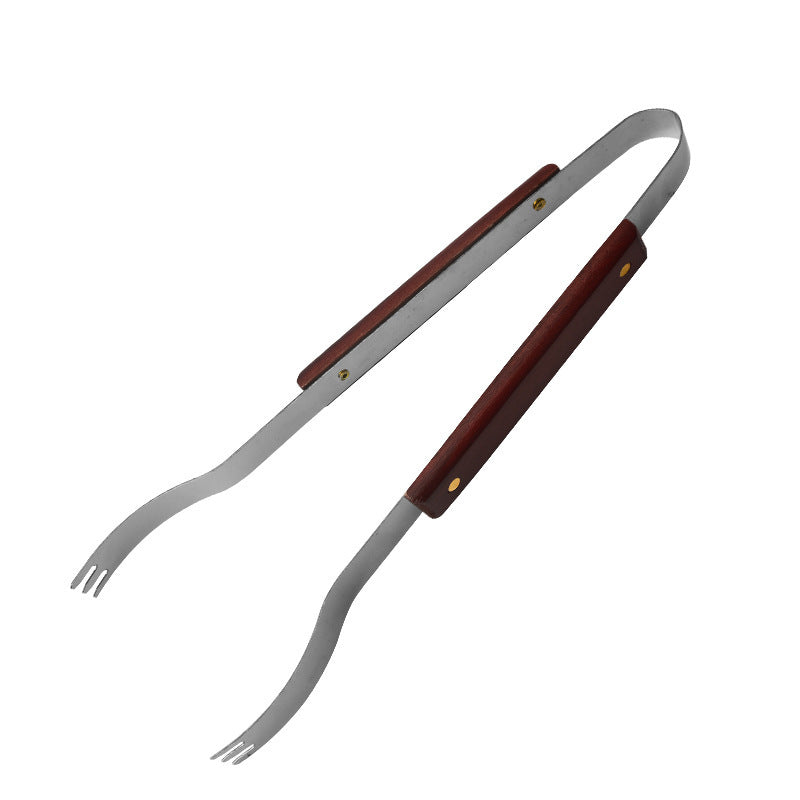 BBQ Tool Three-piece Set Stainless Steel Wooden Handle Shovel Fork Tongs