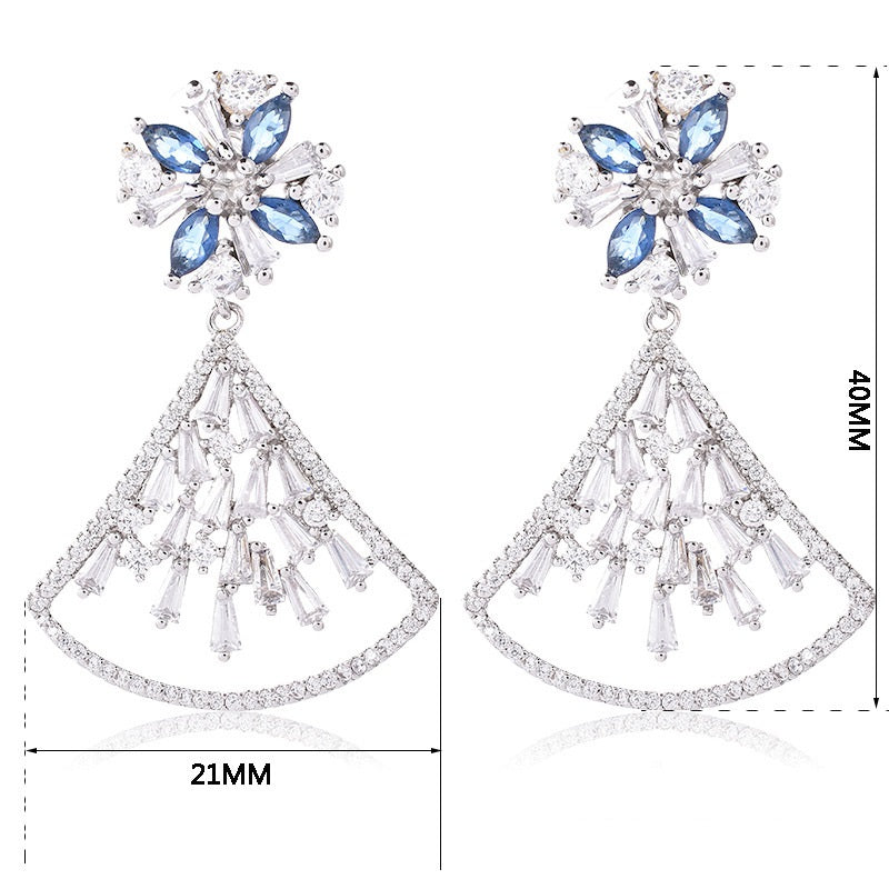 Fan Shaped Diamond S925 Silver Needle For Women