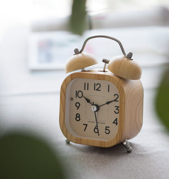 Wooden Alarm Clock Luminous Silent Simple Retro