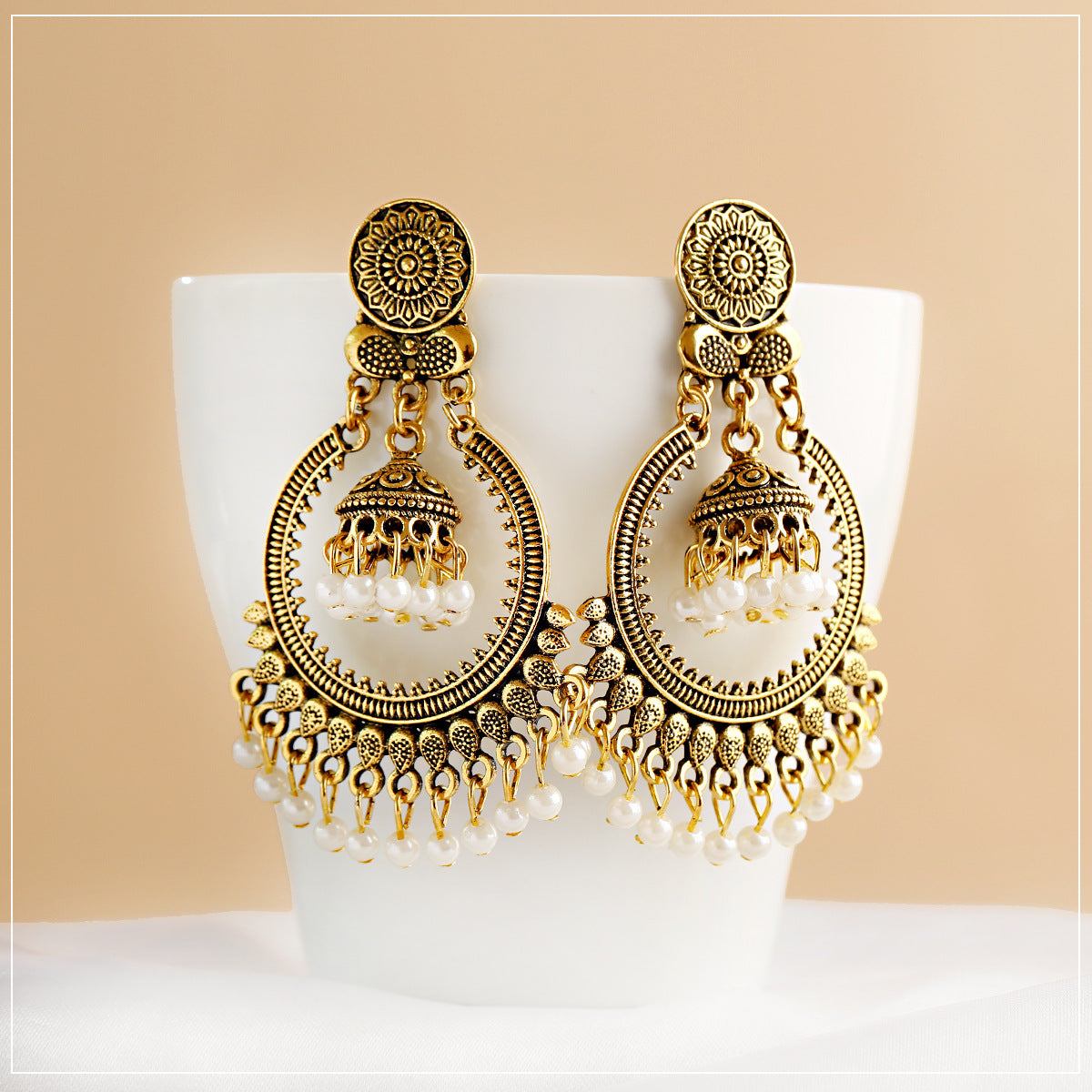 Fan-shaped Retro Ethnic Style Earrings Tassel Hollow