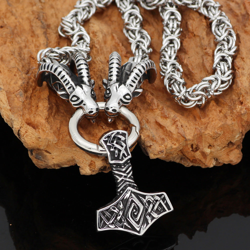 Vintage Men's Sheep Head Stainless Steel Pendant Necklace