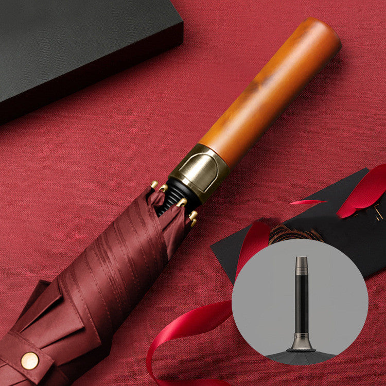 8 Bone Automatic Wooden Handle Umbrella Long Handle Straight Pole