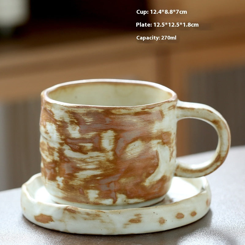 Stoneware Medieval Ceramic Simple Retro Coffee Cup And Saucer Suit