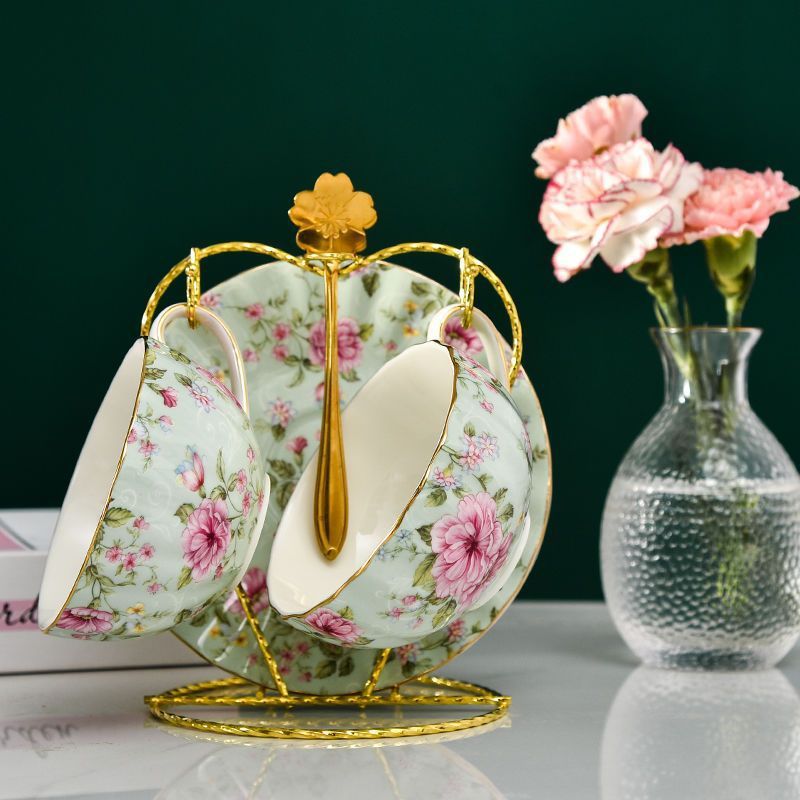 Ceramic Flower Tea Cup Coffee Suit Household Watchband Spoon