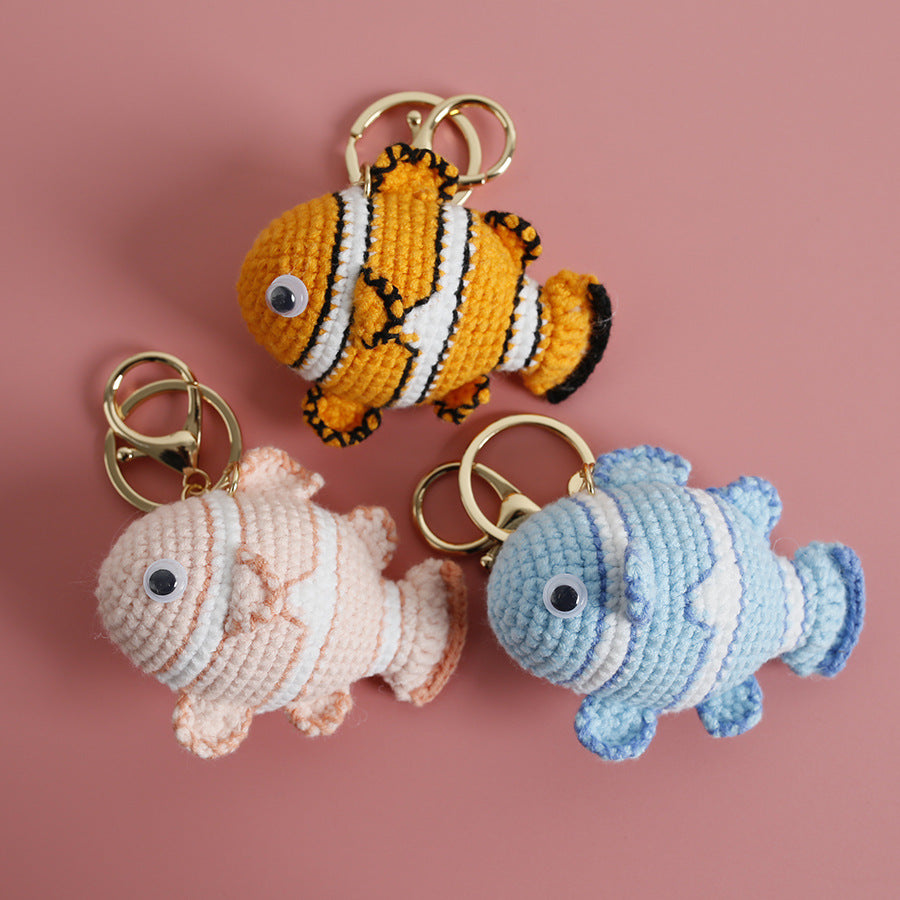 Delicate Wool Crocheted Fish Keychain