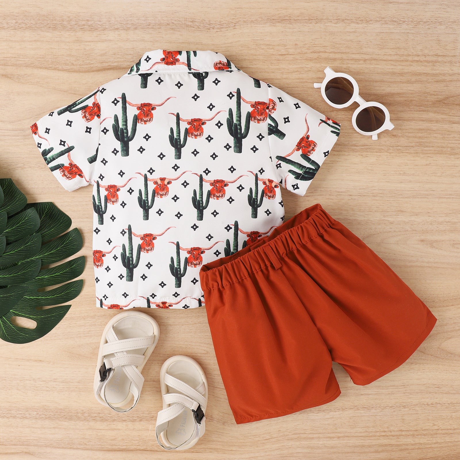 Children Animal Print Short-sleeved Shirt And Shorts Suit