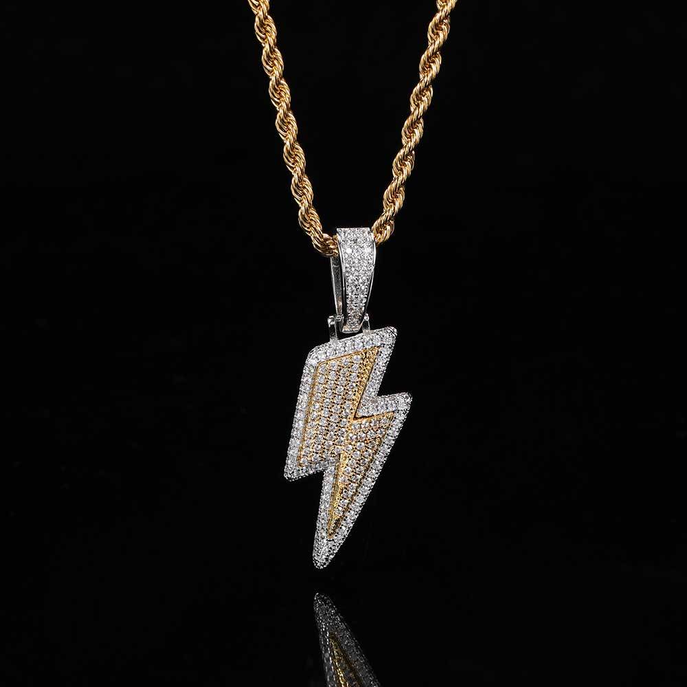 Hip Hop Two Tone Lightning Pendant Necklace Real Gold Plated Copper Necklace