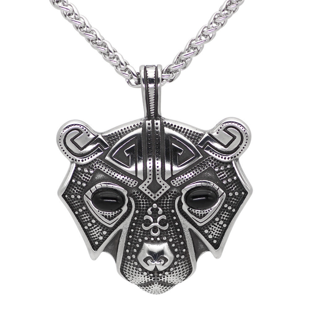 Stainless Steel Nordic Bear Head Titanium Steel Pendant Necklace