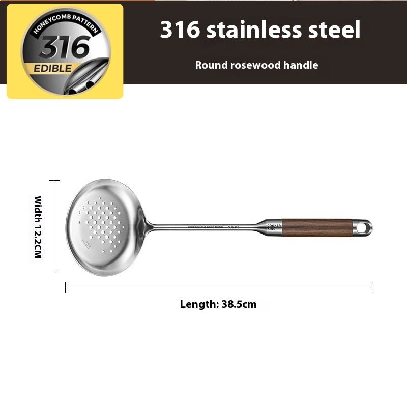 316 Stainless Steel Household Large Cooking Spoon Colander Rosewood Handle Set Rack