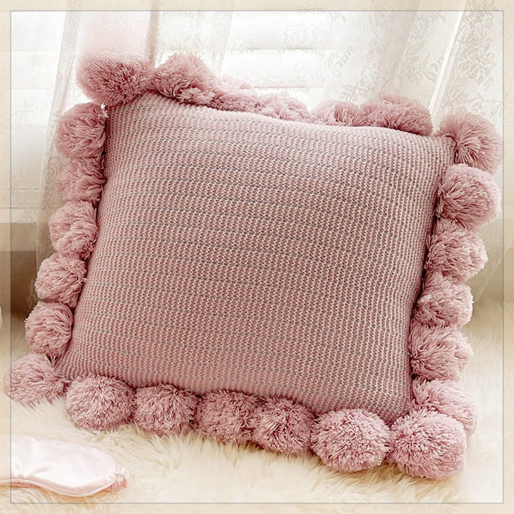 Home Decoration Knitting Cushion Cover Mint Green Tassel Pillowcover Modern Sofa Living Room Waist Pillow Bed Head Round Pillow Ins Style Pillow
