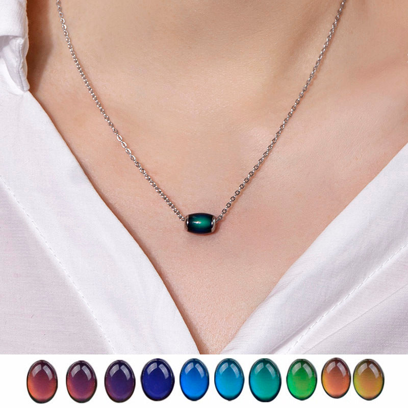 Mood Necklace Color Change Emotion Feeling Temperature Control Water Drop Tears Pendant Stainless Steel Chain Necklaces