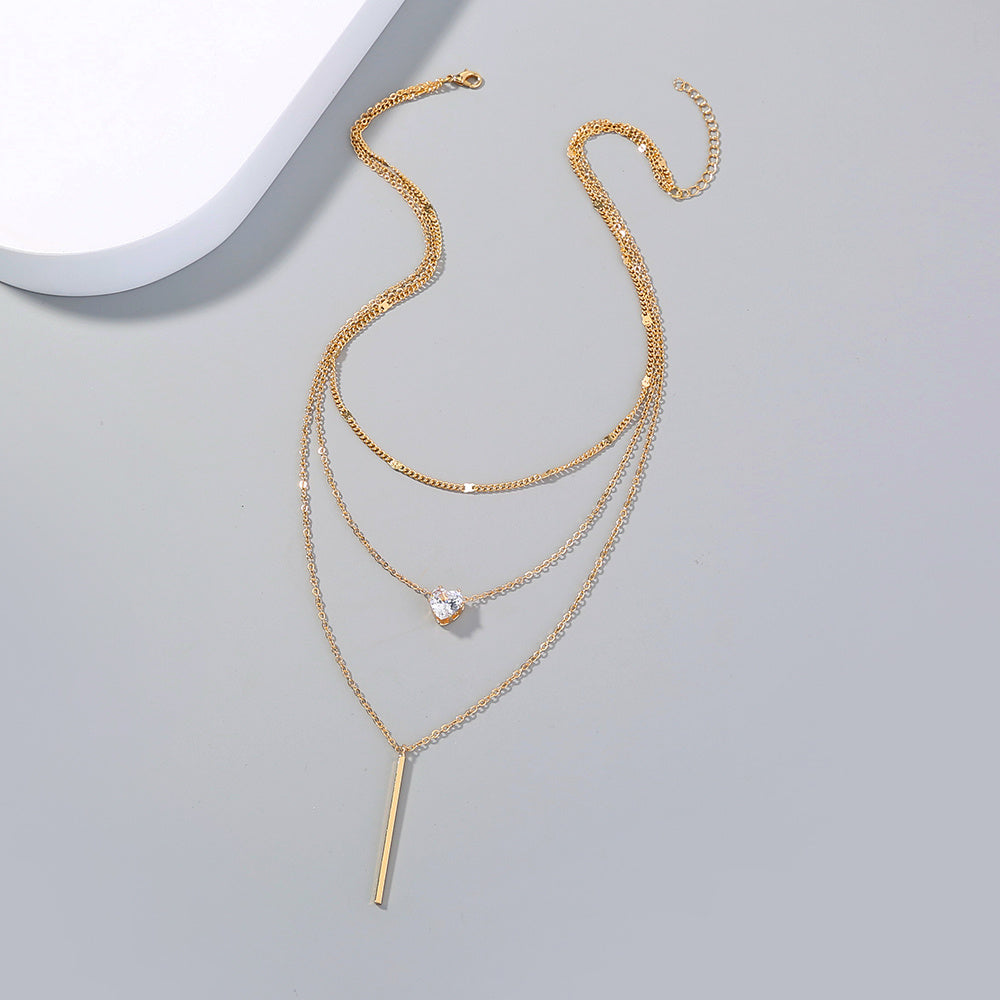 Creative Heart Zircon y-shaped multi-layer necklace