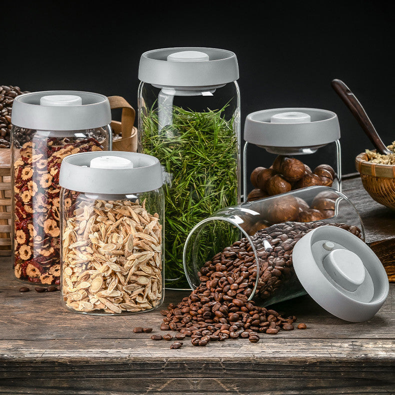 Vacuum Pumping Coffee Nut Glass Storage Jar