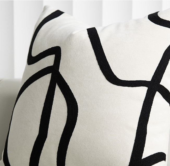 Suede Black And White Towel Embroidered Abstract Line Sofa Waist Pillowcase