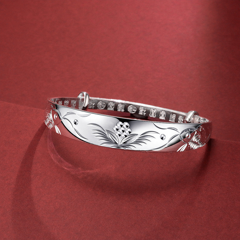 Women's Fashion Vintage Sterling Silver Flowering Double Fish Bracelet