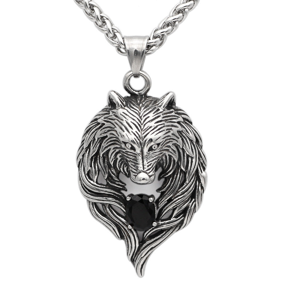 Celtic Wolf Head Men Titanium Steel Pendant Necklace