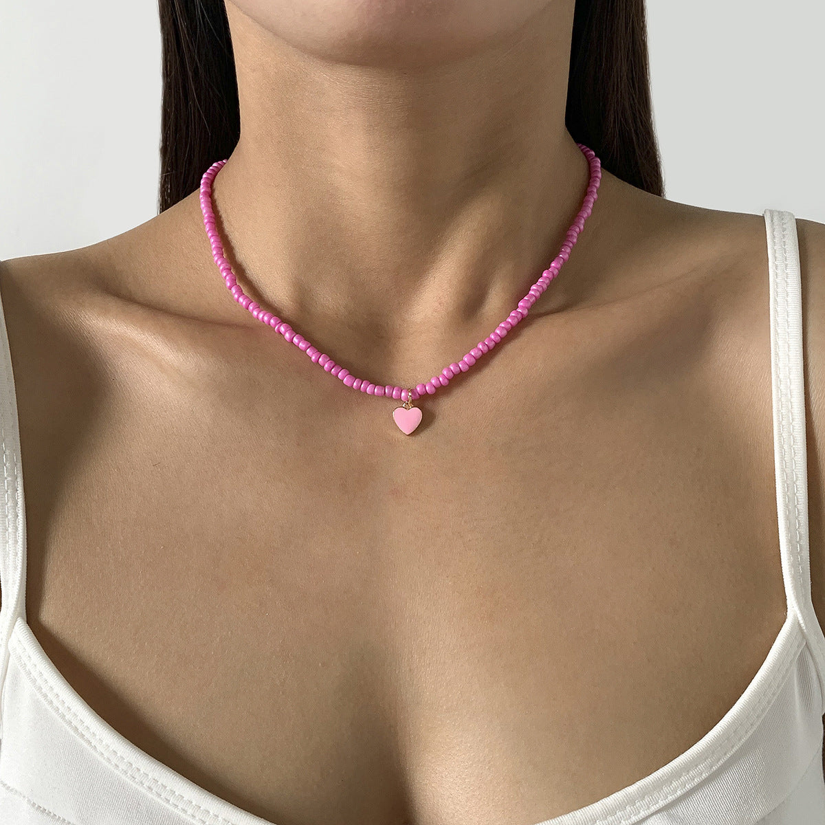Stackable Wear Sweet Cool Wind Dripping Oil Heart-shaped Pendant Clavicle Necklace