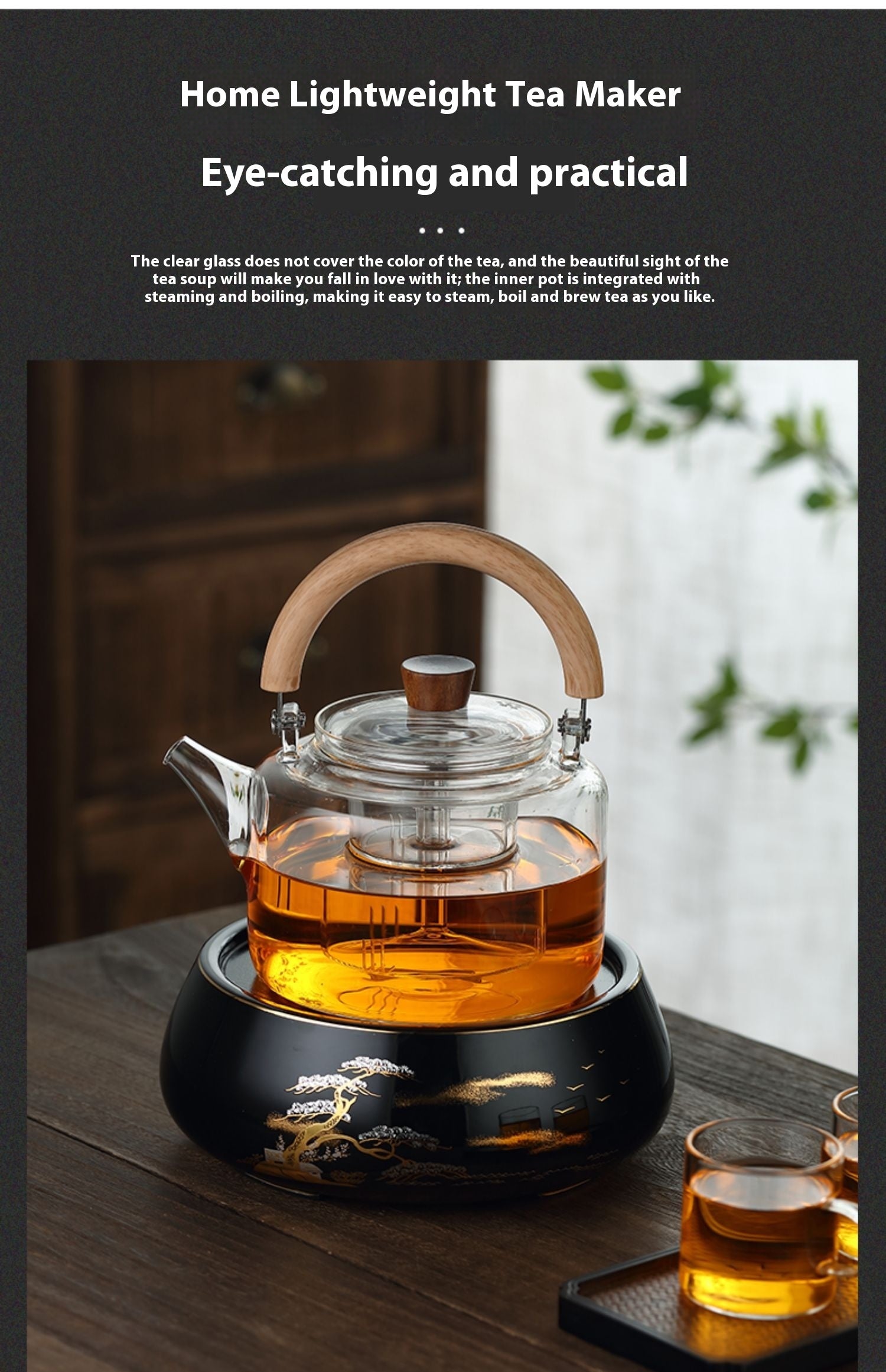 Magnetic Suction Loop-handled Teapot Thick Borosilicate Heat-resistant Glass Cooking Teapot