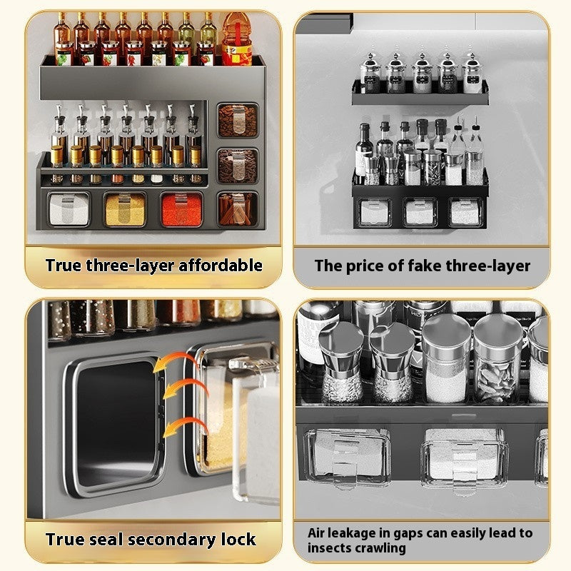 Q3Y Jiabangshou Kitchen Storage Rack Seasoning Box Multi-functional Bottle & Can Home Combination Set Wall Hanging Storage