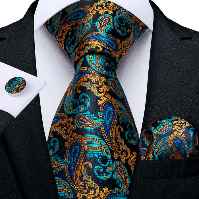 Men's Tie Pocket Square Cuff Buckle Set Plaid Retro