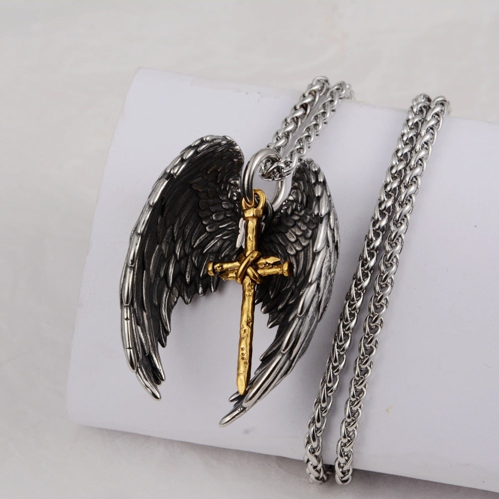 Titanium Steel Vintage Wings Two-piece Pendant Necklace