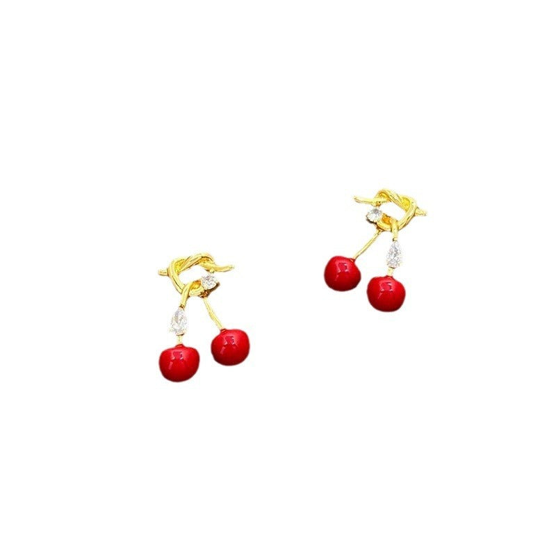 Cherry-shaped Drop Glazed Stud Earrings Earrings For Women