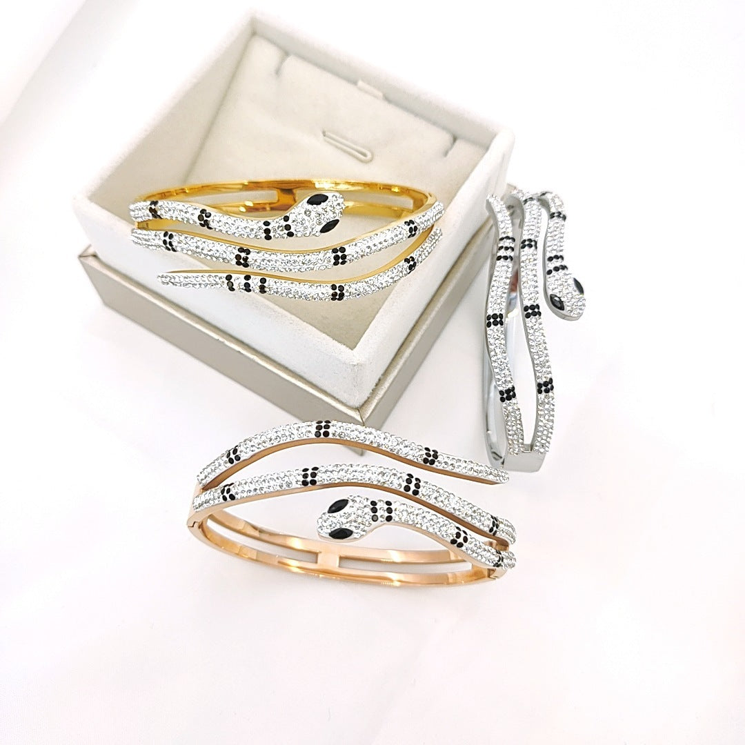 Bracelet Tendance en Acier Titane Serpent Entièrement Diamanté