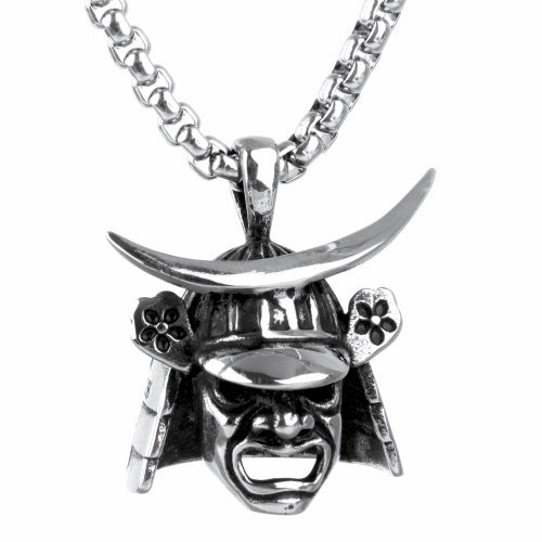 Stainless Steel Men's Ornament Retro Titanium Steel Samurai Helmet Pendant Necklace