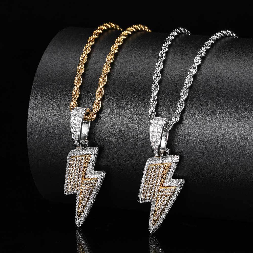 Hip Hop Two Tone Lightning Pendant Necklace Real Gold Plated Copper Necklace