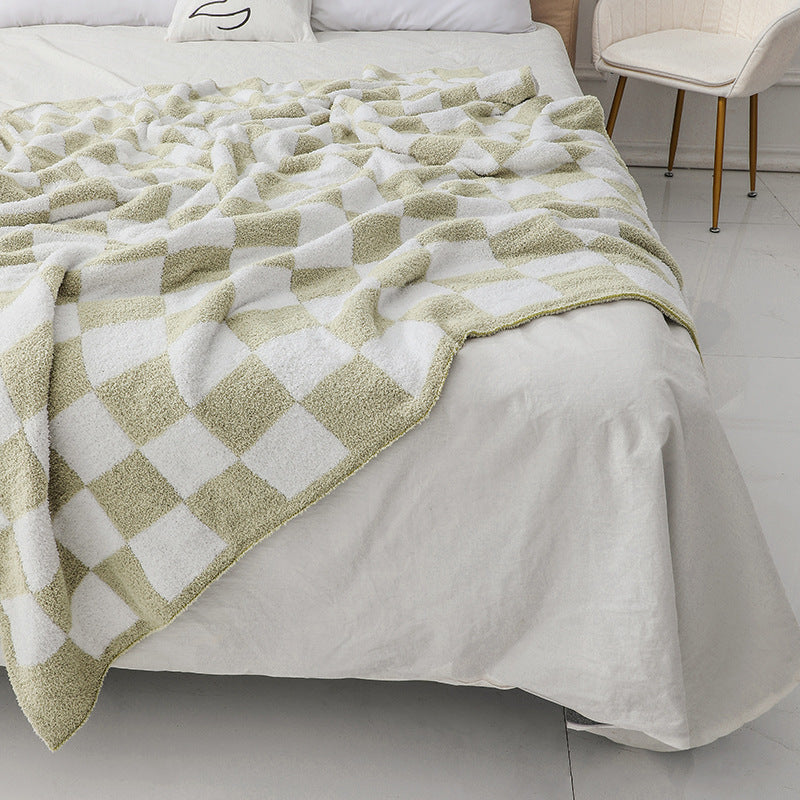 Couverture mi-velours en damier sans peluches