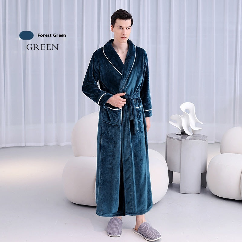 Extended Autumn And Winter Coral Fleece Bathrobe