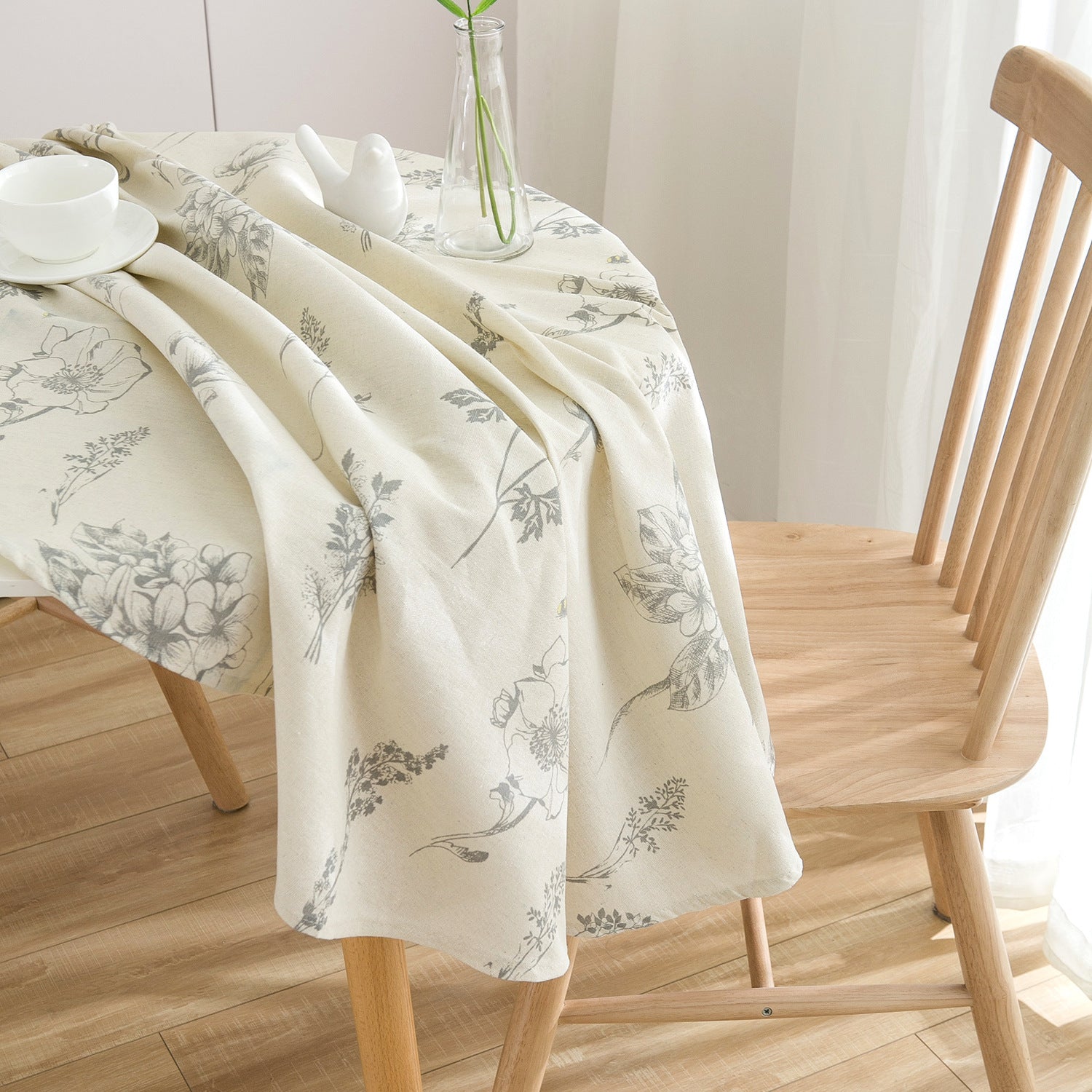 Sketch Flower Printed Cotton Linen Table Cloth